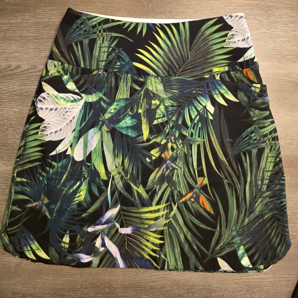 Swing Control Womens Sz‎ 4 Tropical Palm Leaf Print Golf Skort Skirt Black Green